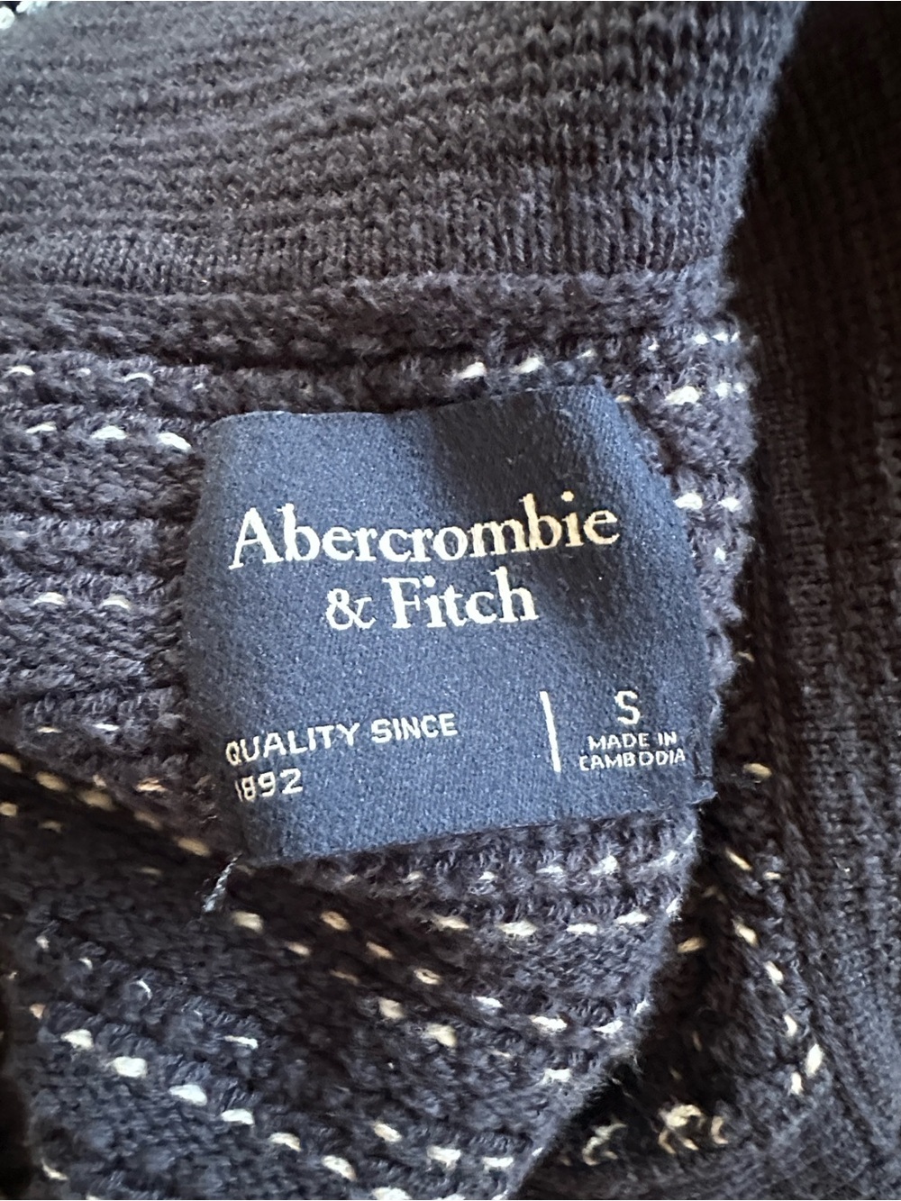 Abercrombie and Fitch Textural Stripe Johnny Collar Sweater Polo Dark Blue White - Picture 7 of 8